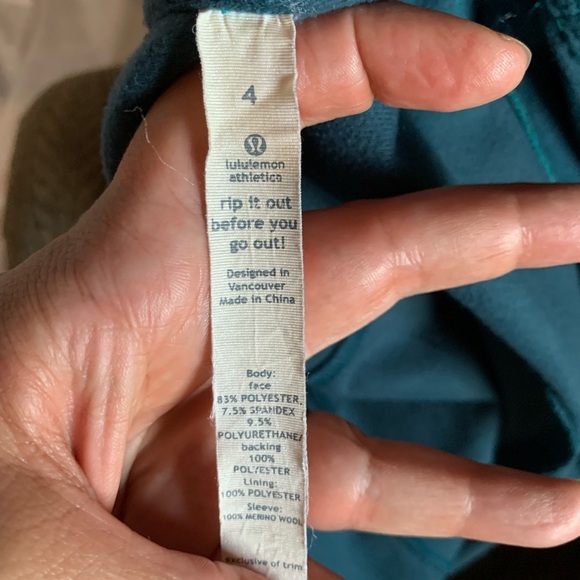 Lululemon Women’s Size 4 Athletica Turquoise Jacket Fall Winter Coat Merino Wool - Picture 14 of 14